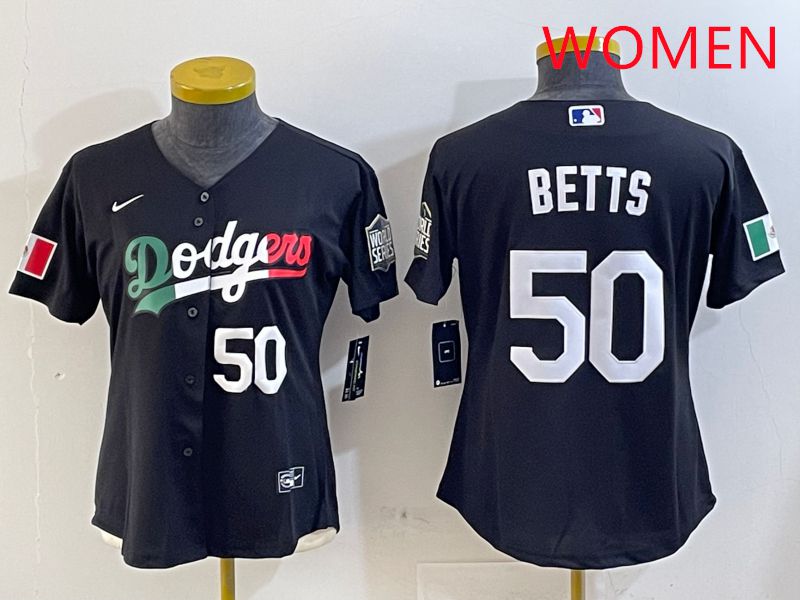 Women Los Angeles Dodgers 50 Betts Black Mexico Game 2025 Nike MLB Jersey style 6